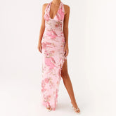 BXOXO Womens Floral Slip Dress Sexy Spaghetti Strap Backless Maxi Dress Slim Fit Long Dress Flowers Print Bodycon Dress